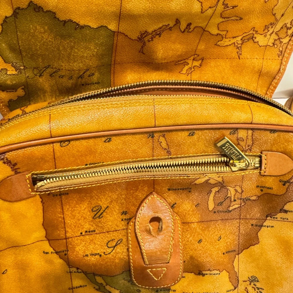 Vintage Map Print Tan Shoulder Bag - Picture 14 of 16